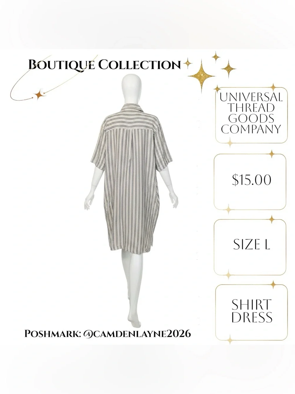 Universal Thread Striped Shirt Midi Dress in Cream and Tan - Picture 6 of 9